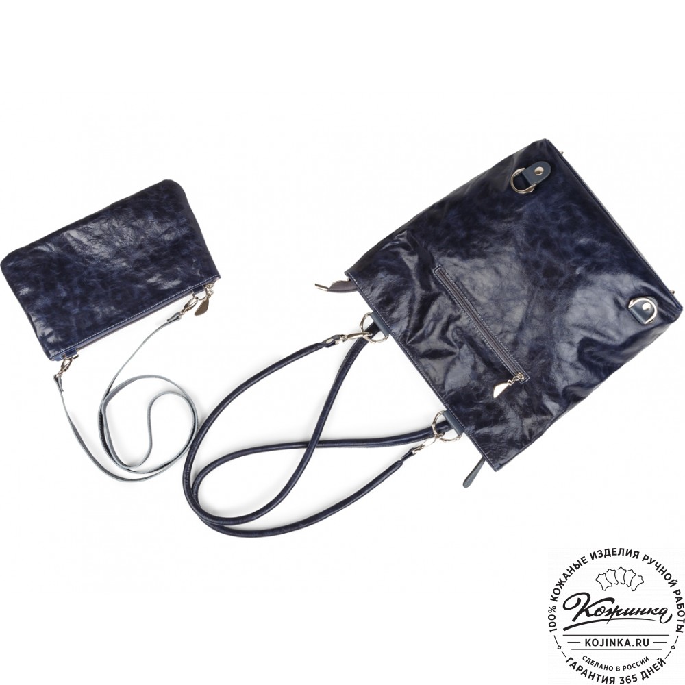 Женская кожаная сумка-рюкзак "Валентино" (синяя)